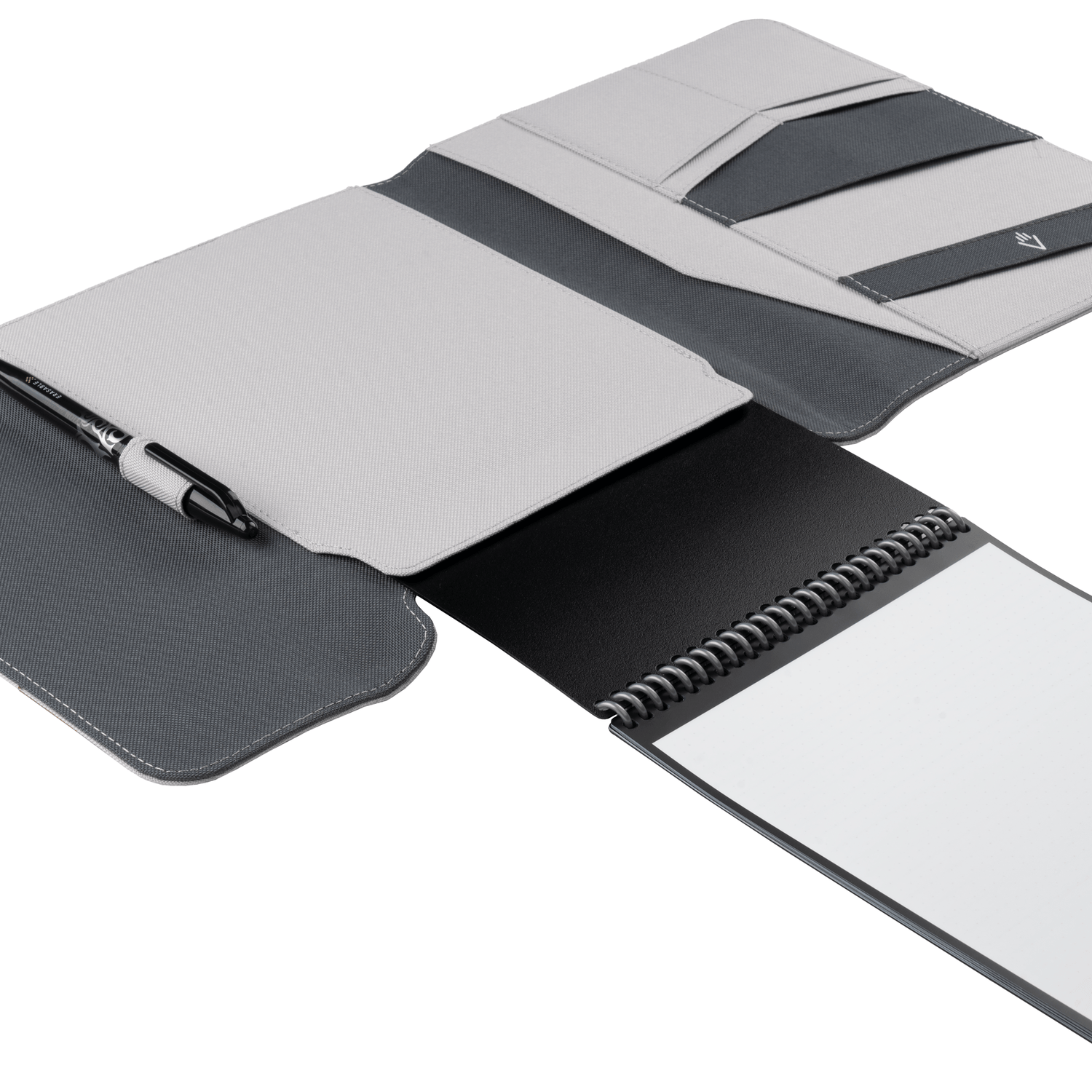 The Rocketbook Flip sliding into a gray Flip Capsule folio cover