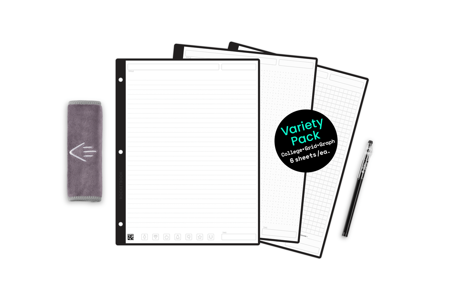  Rocketbook Smart Reusable Lined Eco-Friendly Notebook with 4  colored Pilot Frixion Pens, 1 Microfiber Cloth, & 1 Spay Bottle - Infinity  Black Cover, Letter Size (8.5in x 11in) : Office Products