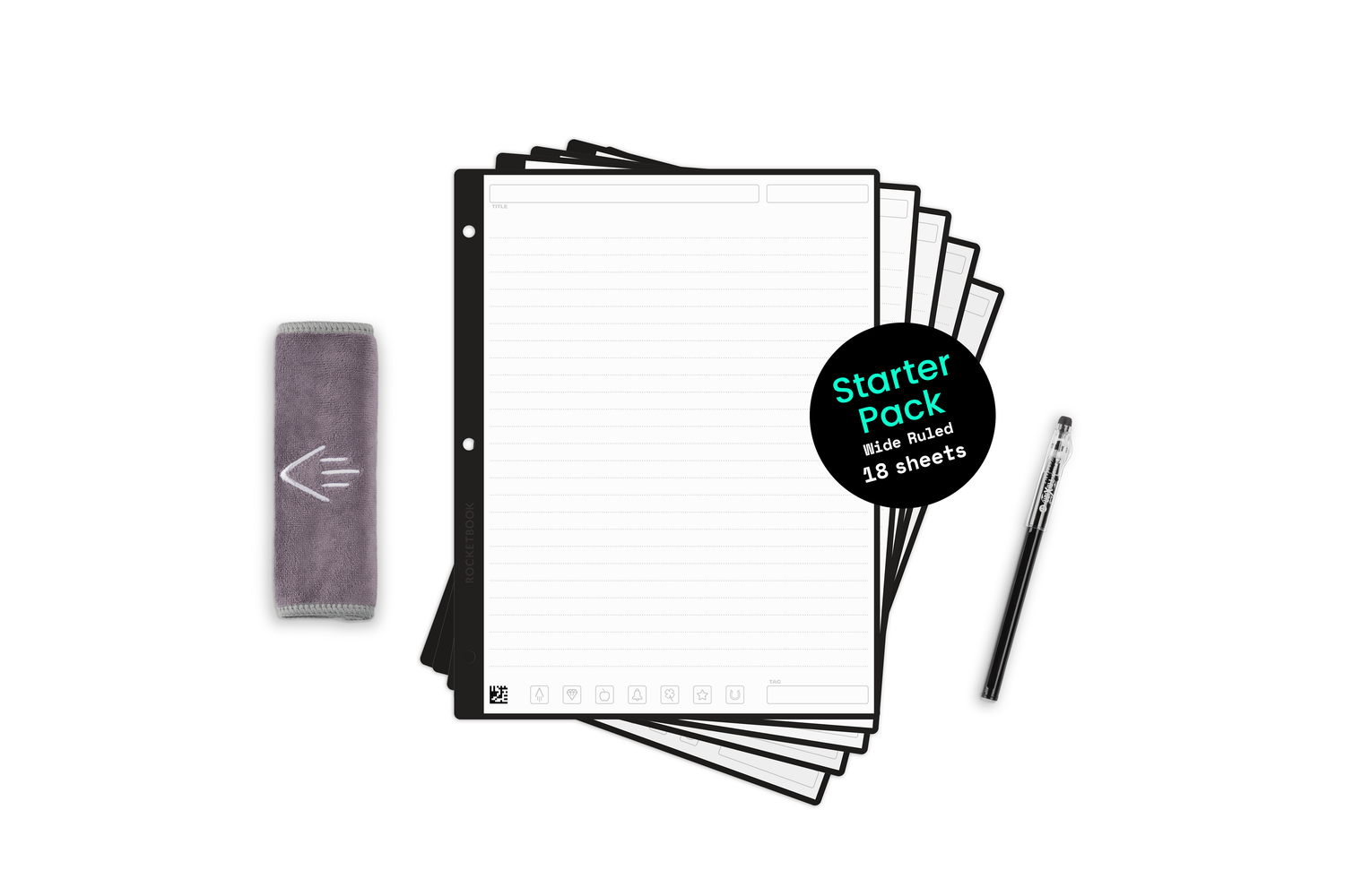 filler paper starter pack with pen and cloth