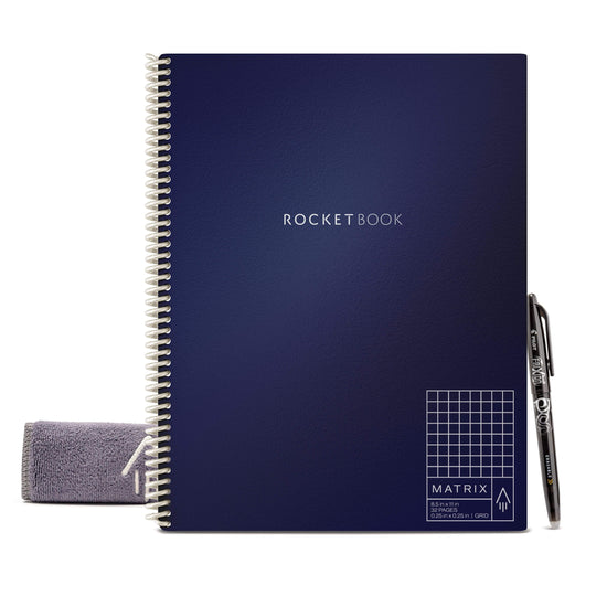 Rocketbook Matrix Smart Reusable Graph Notebook | Eco-Friendly, Digitally Connected Isometric Notebook | Mdinight Blue, Letter Size (8.5 x 11)