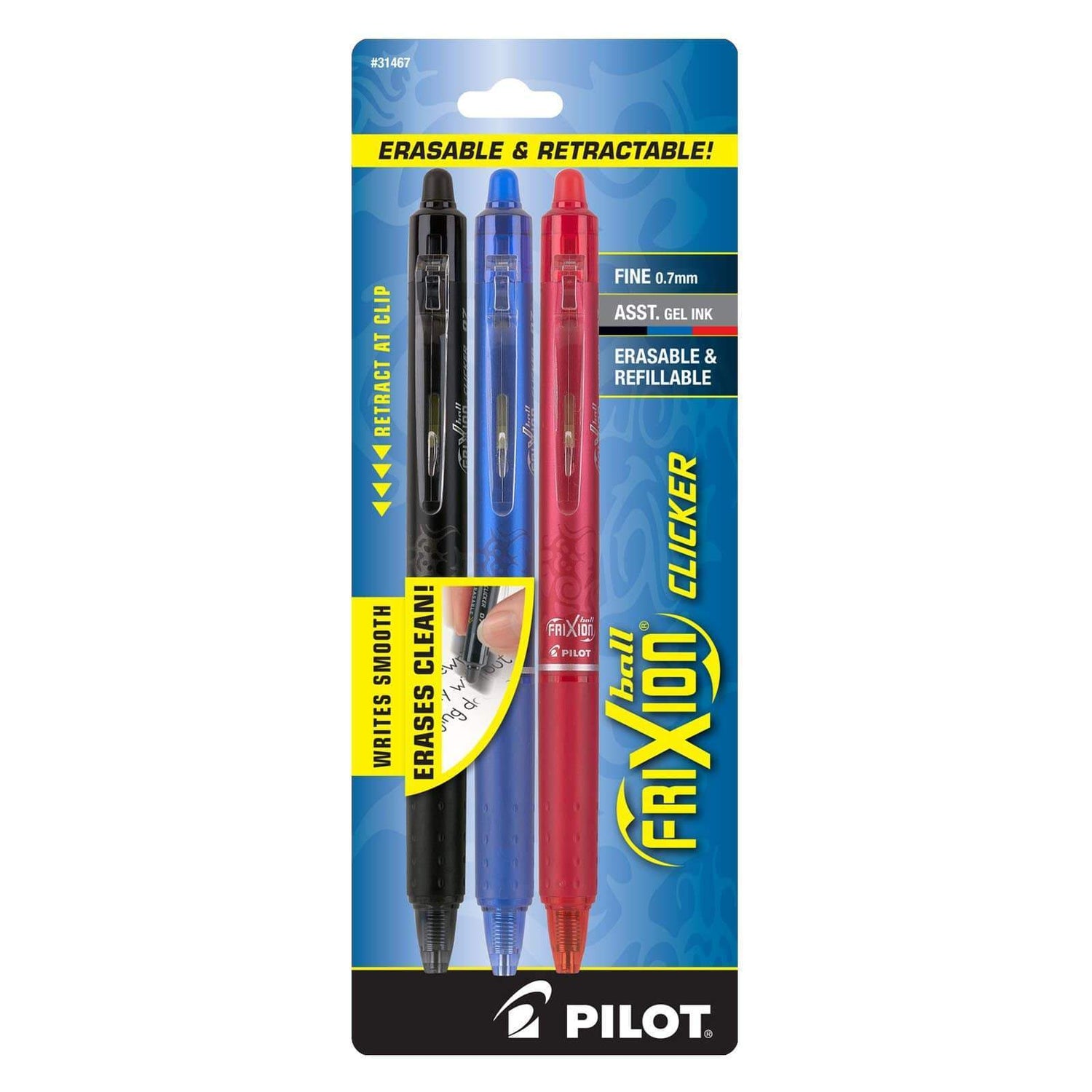 Frixion Erasable Gel Pen 3ct Black/Blue/Red - 072838315571 Quilting Notions